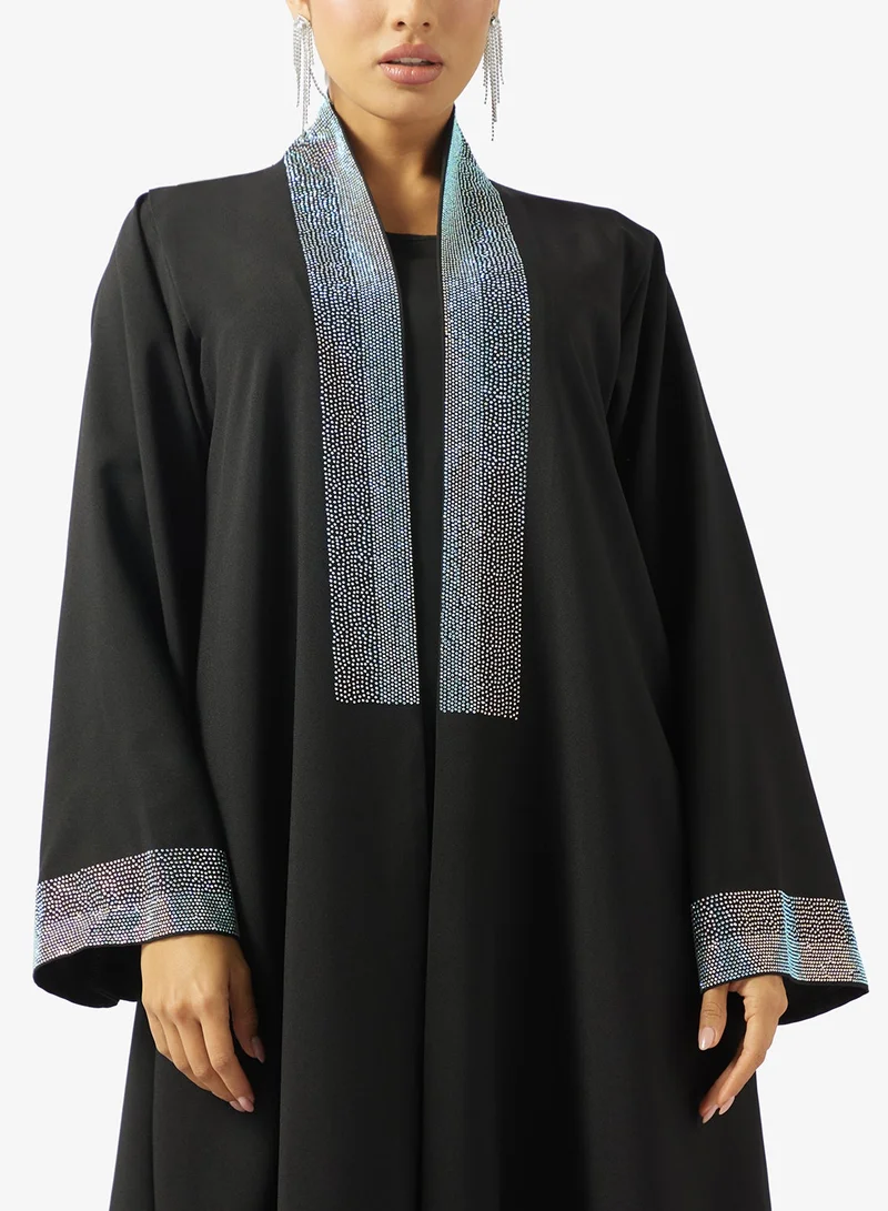 hayas closet  Black Embellished Abaya With Sheila for Women | Best Price UAE